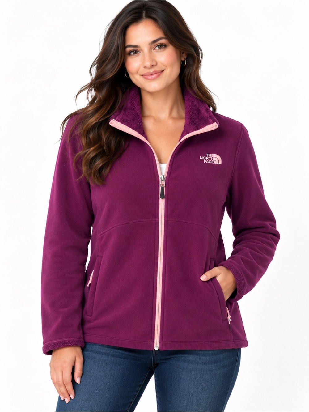 The North Face Women’s XL Purple Fleece Full Zip Jacket Pink Trim